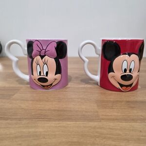 Disney collectibles, 3D embossed designs of Minnie Mouse and Mickey Mouse mugs